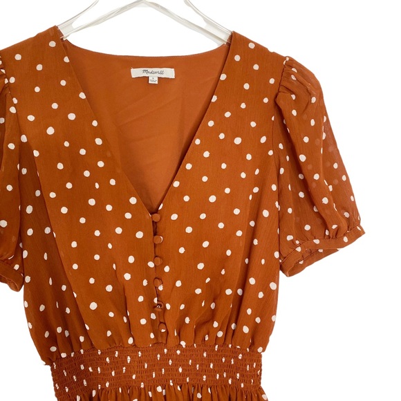 NWT Madewell Smocked Waist Mini Dress Inkspot Dots Brown Polka Dot Pinup Small - Picture 8 of 16